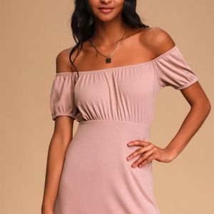 Lulus Above Average Mauve Ribbed Off-the-Shoulder Mini Dress